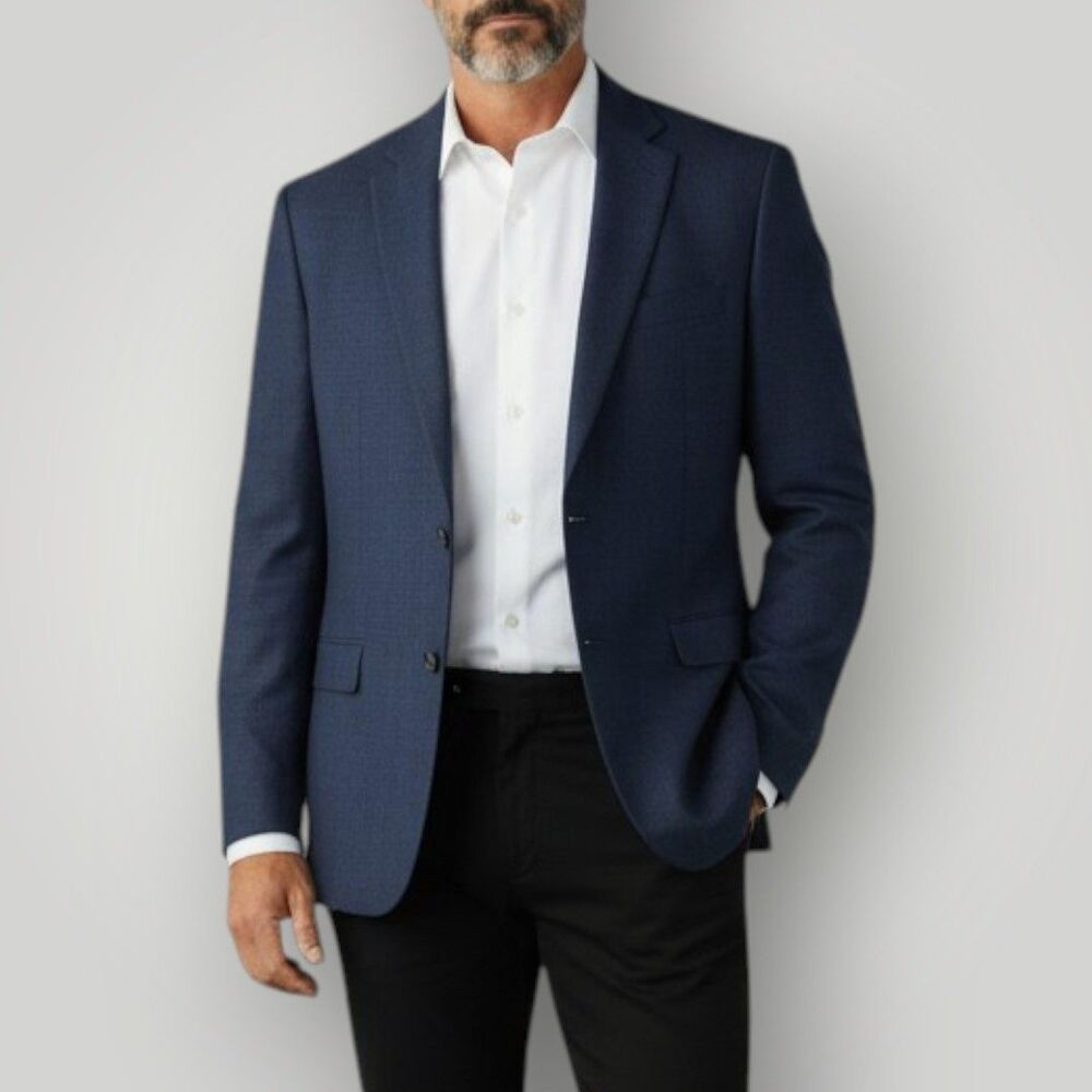 RALPH LAUREN Mens Blazer Sport Coat 2-Button Suit Jacket 44R Blue Linen Blend